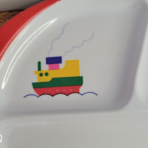 Vintage 1984 Peco Ware Melamine Children's Divided 3 Section Plate Red Bowl Set - Picture 5 of 9